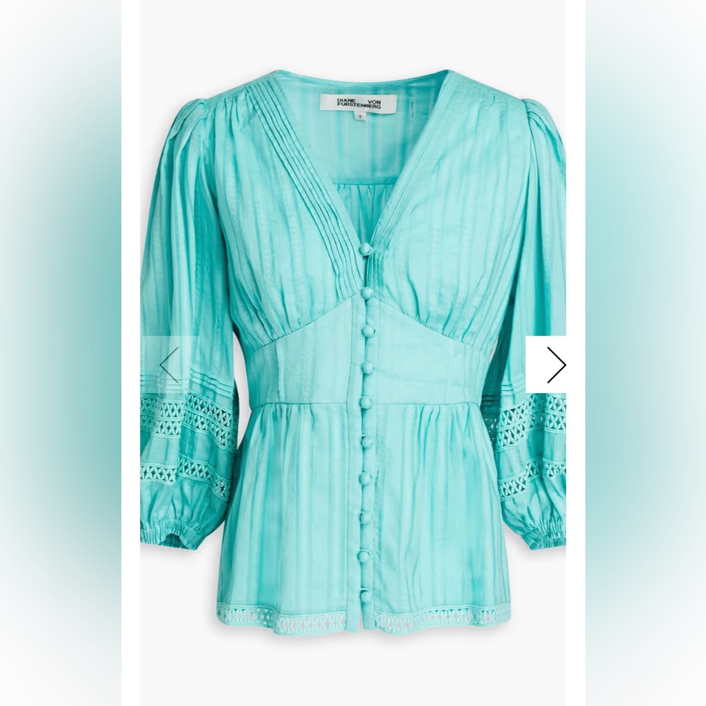 Diane Von Furstenberg Turquoise Button-Front Peasant Blouse